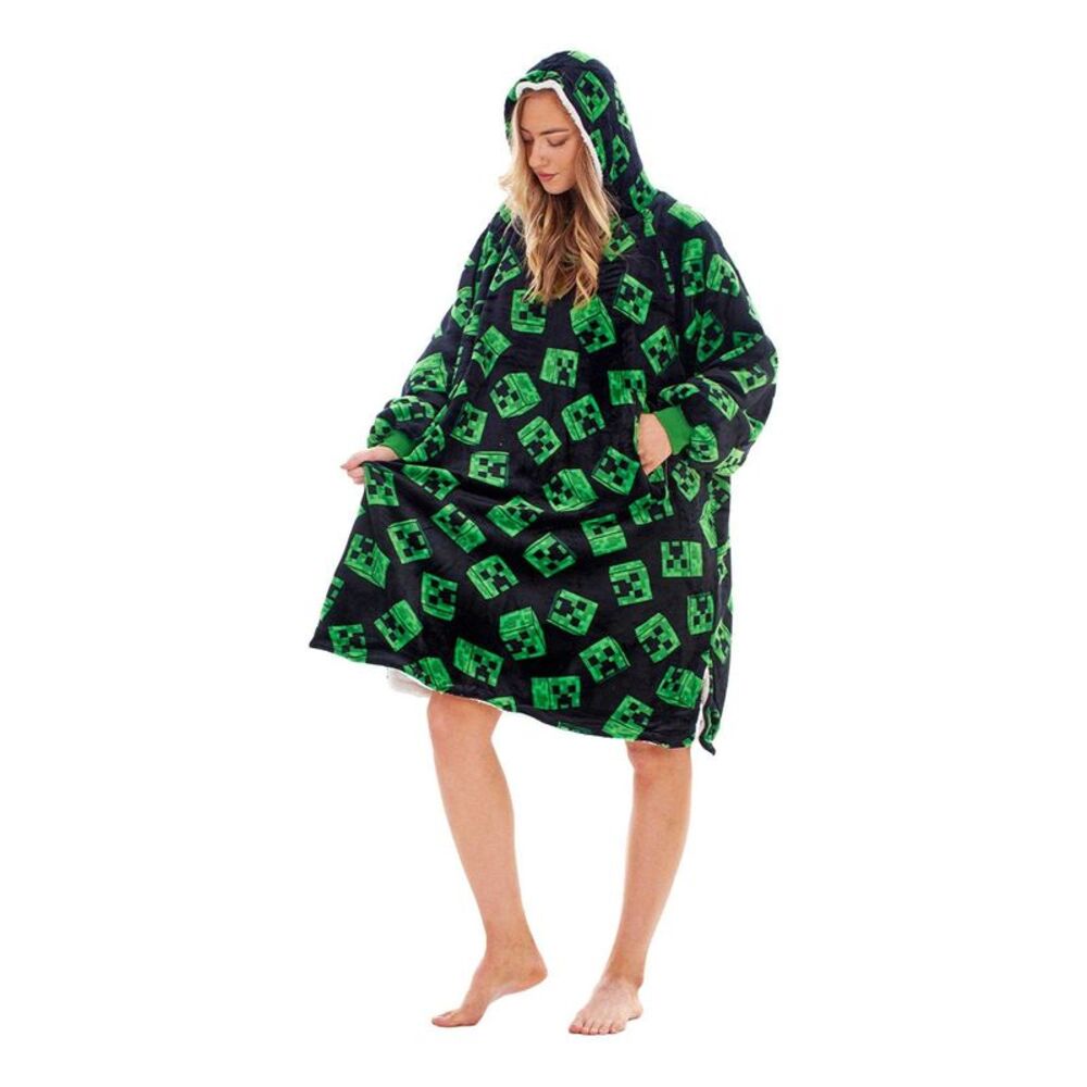 Minecraft Childrens/Kids Icon Fleece Sherpa Lined Oversized Blanket Hoodie / Gre